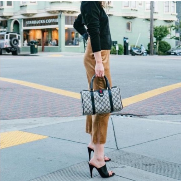 Authentic GUCCI Boston satchel bag navy grey monogram coated canvas - Picture 1 of 15